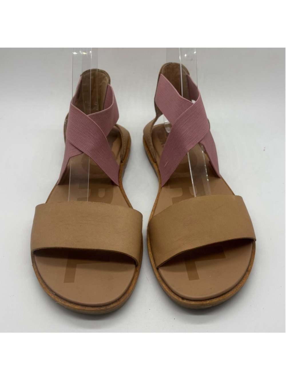 Sorel Women's Tan Sandal with Pink Elastic Straps